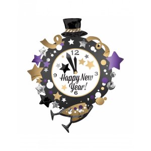 Folienballon Happy New Year Clock - XL - 76cm/0,07m³