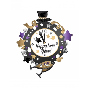 Folienballon - Figur Uhr Happy New Year - XXL - 76 cm /...