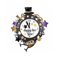 Folienballon - Figur Uhr Happy New Year - XXL - 76 cm / 0,07 m³