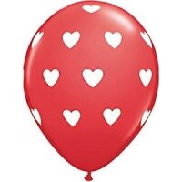 Latexballon - Motiv Herzen rot/weiß