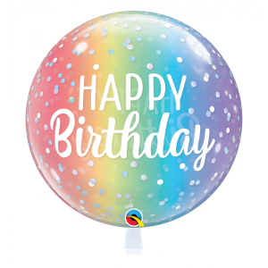 Ballon Single Bubble Happy Birthday Ombre & Dots