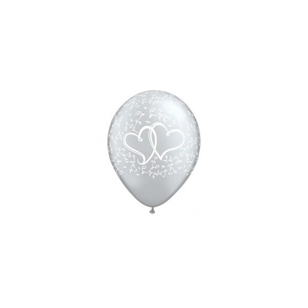 Latexballon - Motiv Herzen silber/weiß