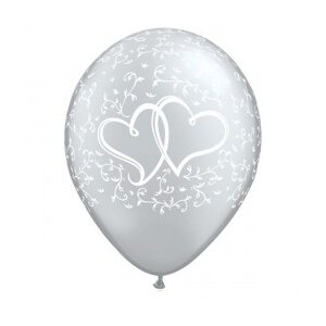 Latexballon - Motiv Herzen silber/weiß