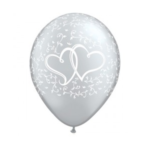 Latexballon - Motiv Herzen silber/weiß