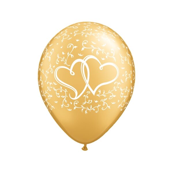 Latexballon - Motiv Herzen gold/wei&szlig;