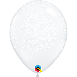 Motivballon Filigree & Hearts weiß - transparent