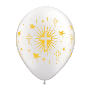 Latexballon - Motiv Kreuz und Tauben Weiss - S / Latex -...