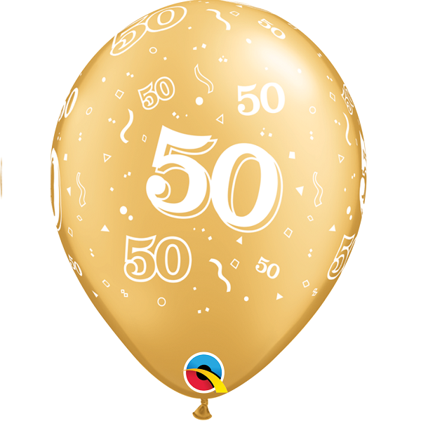 Latexballon - Motiv Zahl 50, gold - S - 28 cm / 0,02 m³
