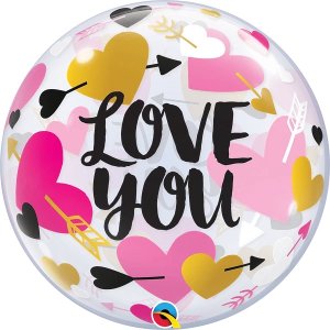 Ballon Single Bubble Love You Hearts & Arrows