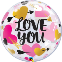 Single Bubble Ballon - Motiv Love You Hearts & Arrows - XL - 56 cm / 0,04 m³