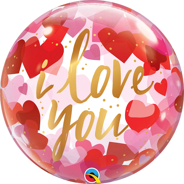 Single Bubble Ballon - Motiv I Love You Paper Hearts - XL...