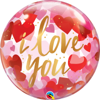 Single Bubble Ballon - Motiv I Love You Paper Hearts - XL - 56cm/0,04m³