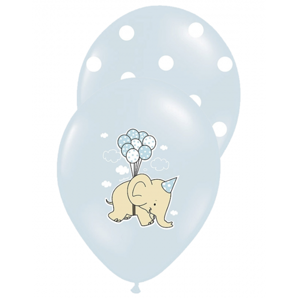 Latexballon Motiv Dots & Elephants blau - S/Latex -...