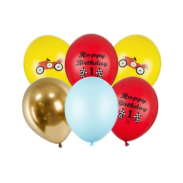 Latexballon-Set - Motiv Zahl 1 Car - S - 28 cm / 0,02m³ (6)