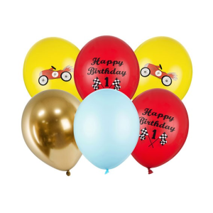 Latexballon-Set - Motiv Zahl 1 Car - S - 28 cm /...