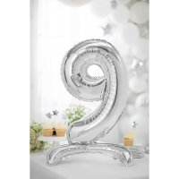 Folienballon - Zahl 9 Silber - Standupballons - XL - 70cm/Luft