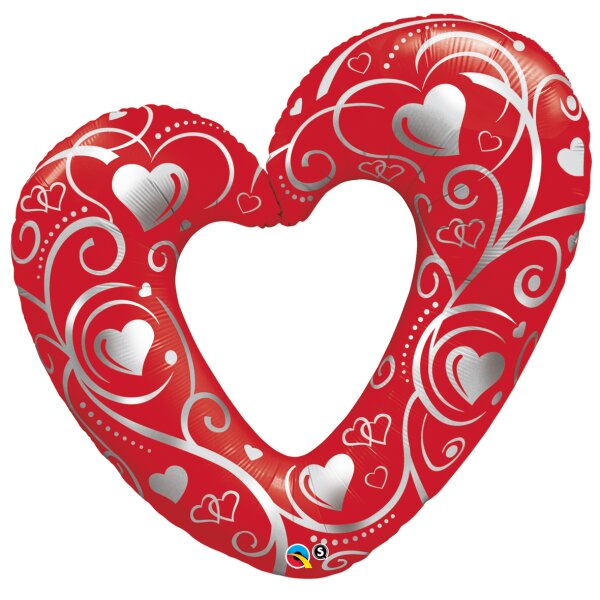 Folienballon - Figur Hearts & Filigree rot - XXL - 10 cm / 10 m&sup3;