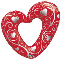 Folienballon - Figur Hearts & Filigree rot - XXL - 10 cm / 10 m&sup3;