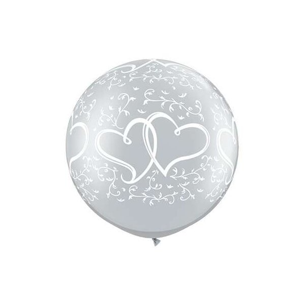 Latexballon - Motiv Doppel Herz, silber - XXXL - 90 cm / 0,42m&sup3;