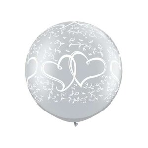 Latexballon - Motiv Doppel Herz, silber - XXXL - 90 cm /...
