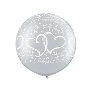 Latexballon - Motiv Doppel Herz, silber - XXXL - 90 cm /...