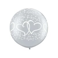 Latexballon - Motiv Doppel Herz, silber - XXXL - 90 cm / 0,42m&sup3;