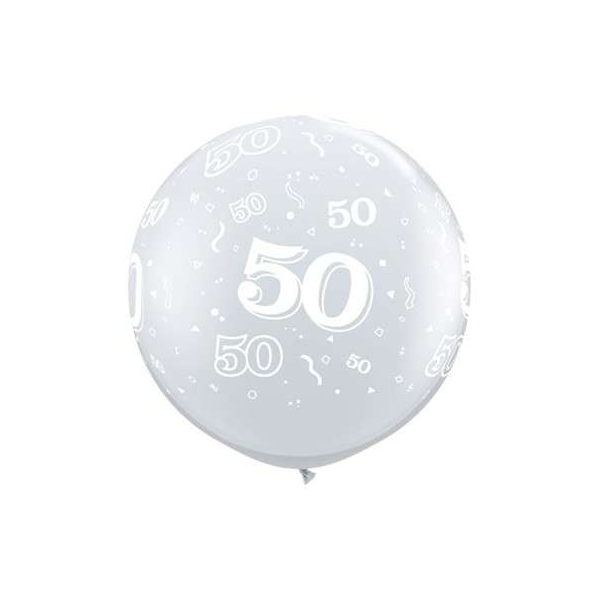 Latexballon - Motiv Zahl 50, transparent - XXXL / Latex - 90 cm / 0,42 m³