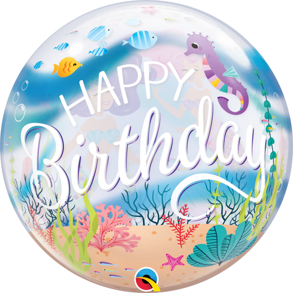 Single Bubble Ballon - Motiv Happy Birthday Mermaid - XL...