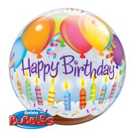 Single Bubble Ballon - Motiv Happy Birthday Balloons & Candles - XL - 56 cm / 0,04 m³
