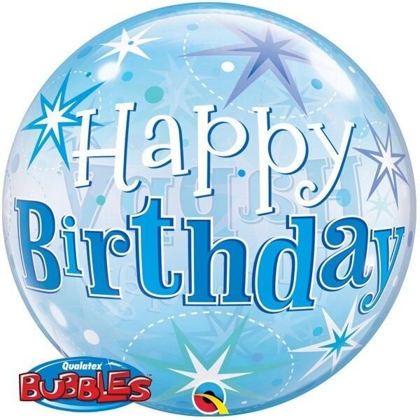Single Bubble Ballon - Motiv Happy Birthday Blue Starburst Sparkle - XL - 56 cm / 0,04 m³