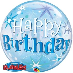 Ballon Happy Birthday Blue Starburst Sparkle -...