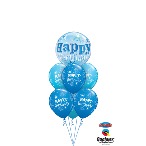 Ballon Single Bubble Happy Birthday Blue Starburst Sparkle