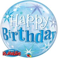 Single Bubble Ballon - Motiv Happy Birthday Blue Starburst Sparkle - XL - 56 cm / 0,04 m³