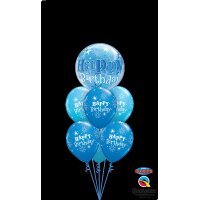 Single Bubble Ballon - Motiv Happy Birthday Blue Starburst Sparkle - XL - 56 cm / 0,04 m³