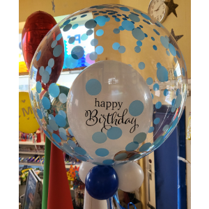Geschenkballon XL Crystal Clear Blue Dots