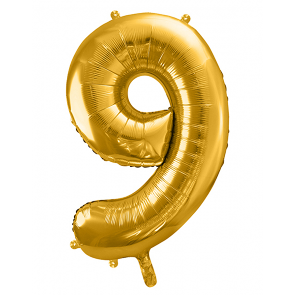 Folienballon Zahl 9 Gold - XXL - 86cm/0,07m³