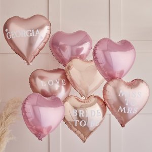 Ballon-Set Herzen - Rosegold / Rosa mit Aufklebern -...