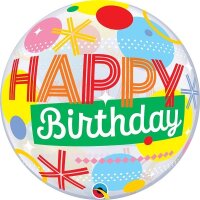 Single Bubble Ballon - Motiv Happy Birthday Circle & Dot Stripes - XL - 56 cm / 0,04 m³