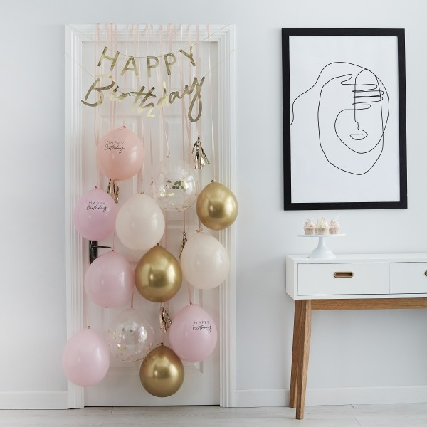 Ballon-Tür-Bausatz - Happy Birthday Pink und Gold