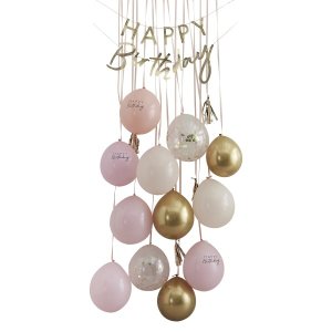Ballon-Tür-Bausatz Happy Birthday Pink und Gold