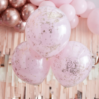 Ballon-Set  - Doppelt gefüllte Rosegold & Rosa Konfetti-Ballons (3)