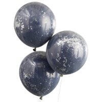 Ballon-Set - Doppelt gef&uuml;llte Navi & Silver - Konfetti-Ballons (3) 46 cm / 0,07m&sup3;