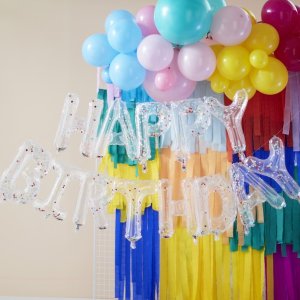 Ballon Buchstaben-Set Happy Birthday Transparent