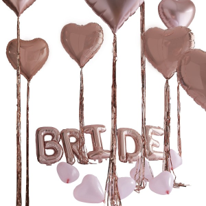 Ballon-Set Braut und Herz Ballons Rosegold (24) - Latex/Folie