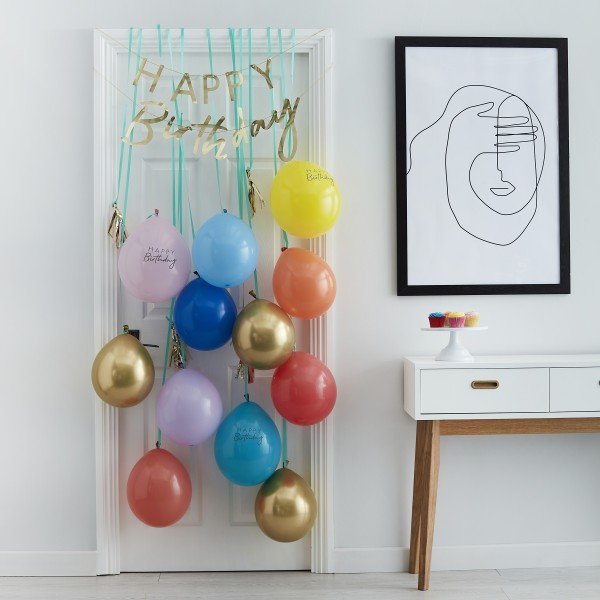 Ballon-Tür-Bausatz Happy Birthday Regenbogen & Gold