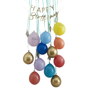 Ballon-T&uuml;r-Bausatz - Happy Birthday Regenbogen &amp; Gold