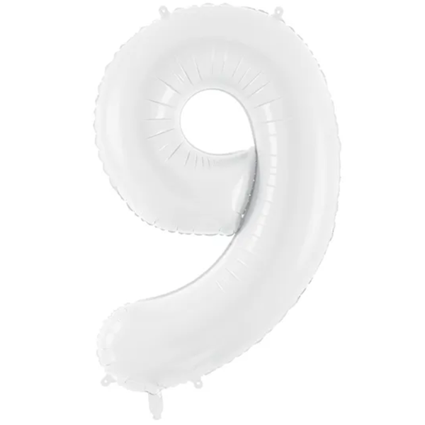 Ballon Zahl 9 weiss - XXL/Folie - 86cm/0,07m³