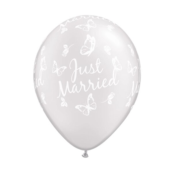 Latexballon - Motiv Just Married perlwei&szlig; - S - 30 cm / 0,02m&sup3;