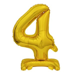 Ballon XS Zahl 4 Gold mit Standfuss