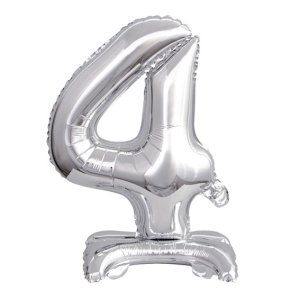 Ballon Zahl 4 Silber - Standupballons - XS/Folie - 38cm/Luft